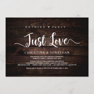 Nothing Fancy, Just Love, Rustic Wood, Elopement Invitation