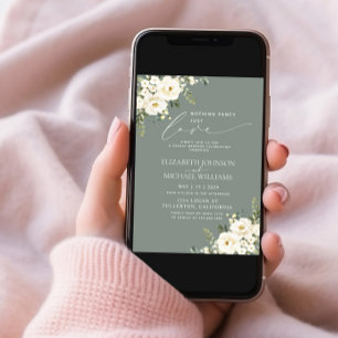 Nothing Fancy Just Love Sage Green Floral Wedding Invitation