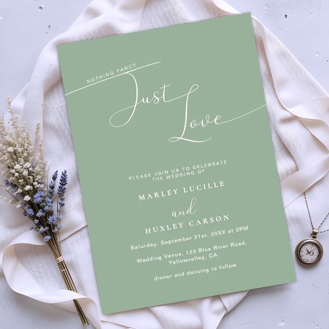 Nothing Fancy Just Love Sage Green Minimal Wedding Invitation (Creator Uploaded)