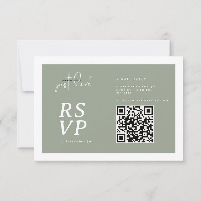 Nothing Fancy Just Love Sage Green QR-code RSVP  (Devant)