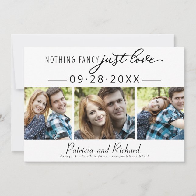 Nothing Fancy Just Love Save The Date 3 Photo Invitation (Front)