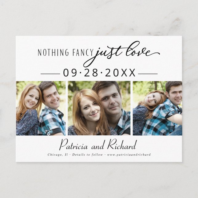 Nothing Fancy Just Love Save The Date 3 Photo Postcard (Front)