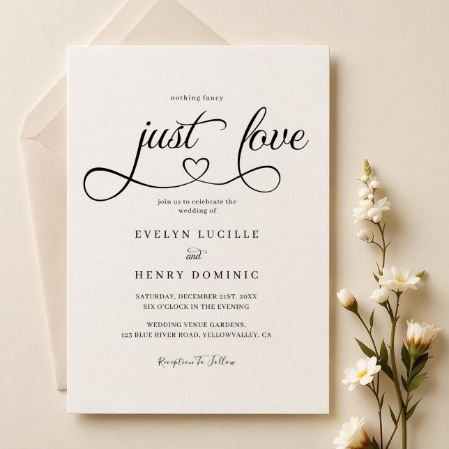 Nothing Fancy Just Love Script Heart Wedding Invitation (Creator Uploaded)