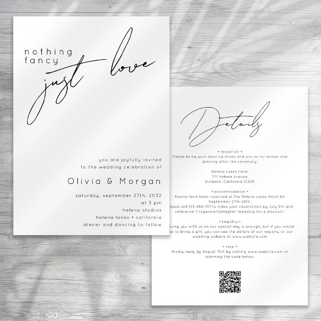 Nothing Fancy Just Love Script QR Code Wedding Invitation (Creator Uploaded)