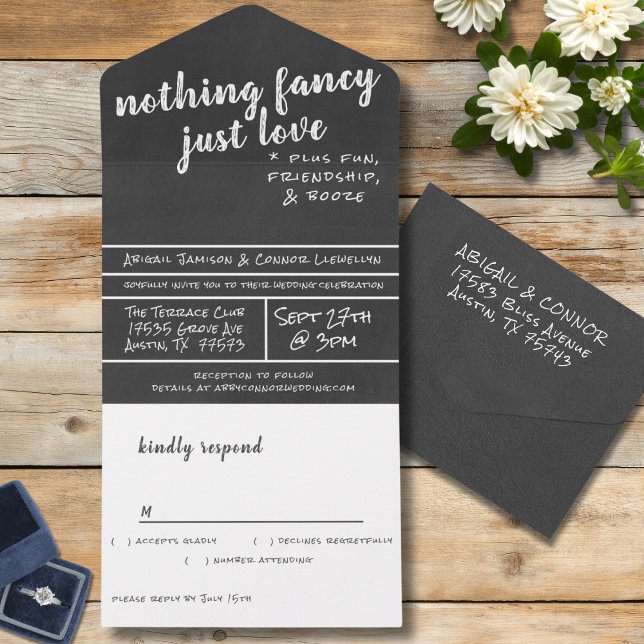 Nothing Fancy Just Love Simple Casual Chalkboard All In One Invitation (Creator Uploaded)
