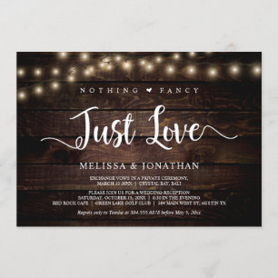 Nothing Fancy, Just Love, String Lights Elopement Invitation