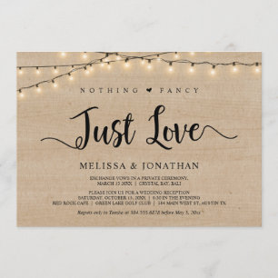 Nothing Fancy, Just Love, String Lights Elopement Invitation