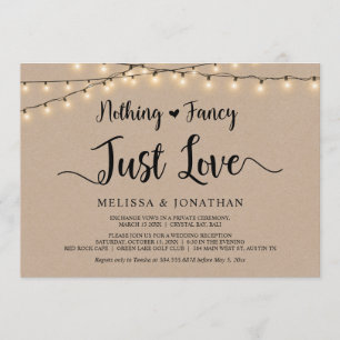 Nothing Fancy, Just Love, String Lights Elopement Invitation