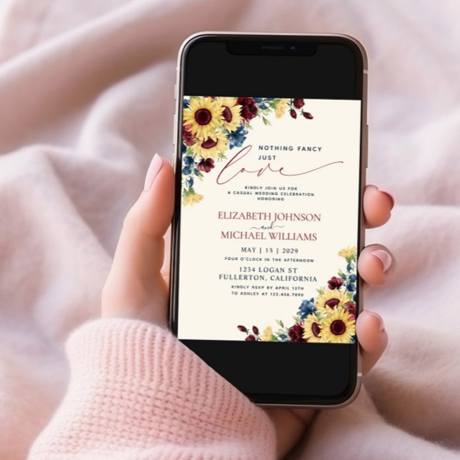 Nothing Fancy Just Love Sunflower Blue Burgundy Invitation (Creator Uploaded)