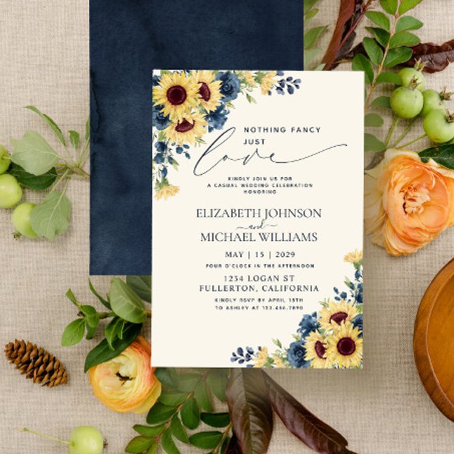Nothing Fancy Just Love Sunflower Blue Wedding Invitation (Creator Uploaded)