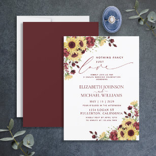 Nothing Fancy Just Love Sunflower Burgundy Wedding Invitation