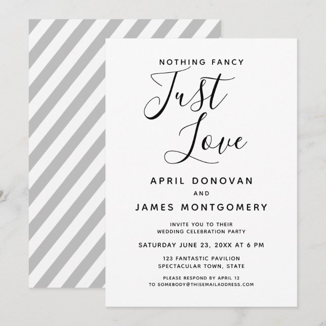 Nothing Fancy Just Love Typography Wedding Invitation (Front/Back)