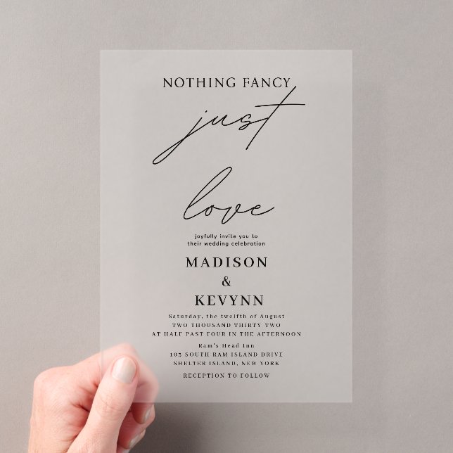 Nothing Fancy Just Love Wedding Acrylic Invitations (Insitu (Handheld))