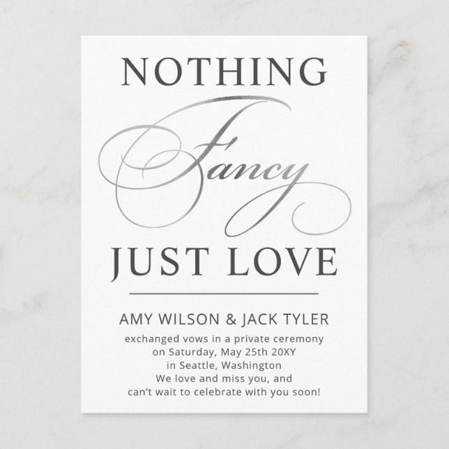 Nothing Fancy Just Love Wedding Announcement Postc Postcard (Front)