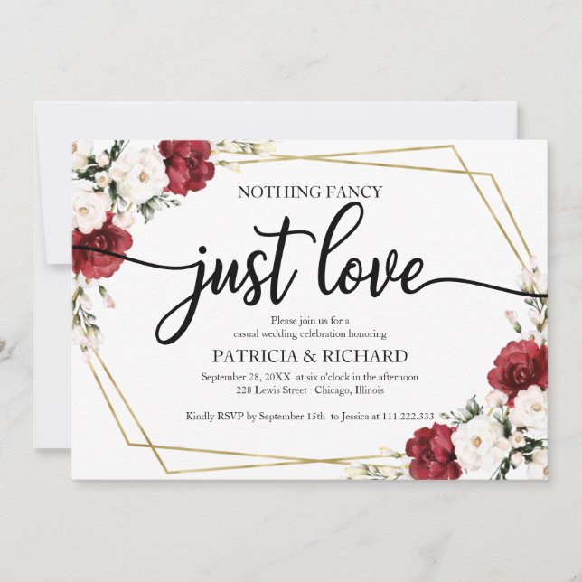 Nothing Fancy Just Love Wedding Burgundy Geometric Invitation (Front)