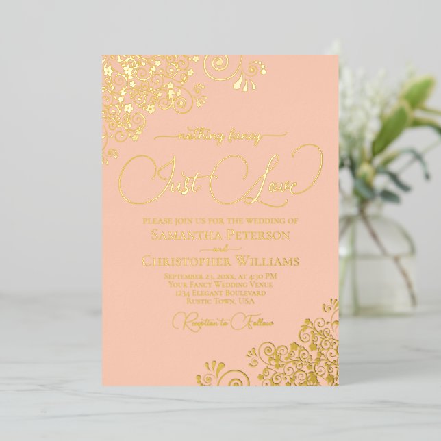 Nothing Fancy Just Love Wedding Coral Peach & Gold (Standing Front)