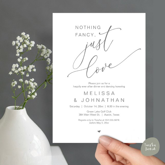 Nothing Fancy, Just Love, Wedding Dinner Dancing Invitation (Nothing Fancy, Just Love, Romantic Wedding Dinner Dancing Invitation Card, PDF, in Dark Grey)