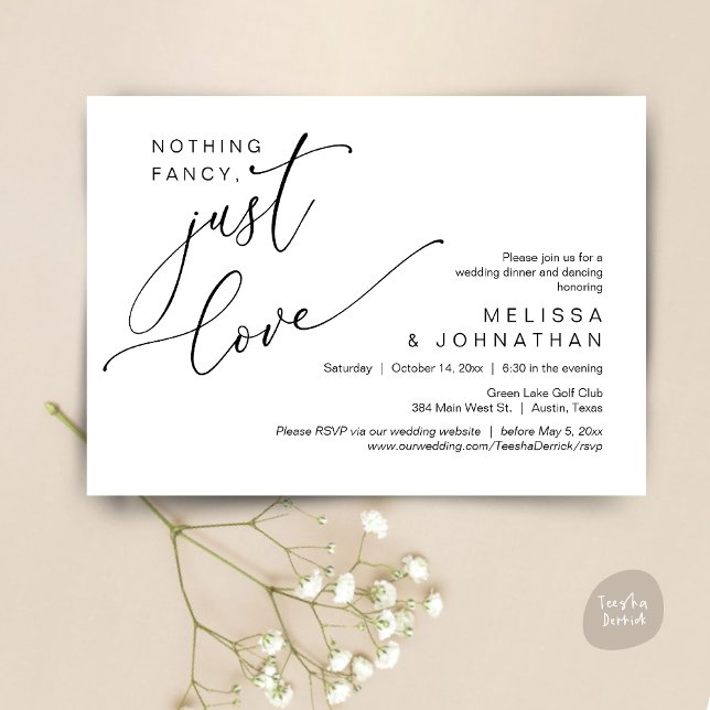 Nothing Fancy, Just Love, Wedding Dinner Dancing Invitation (Nothing Fancy, Just Love, Wedding Romantic Dinner Dancing Invitation Card, PDF, in Black and White)