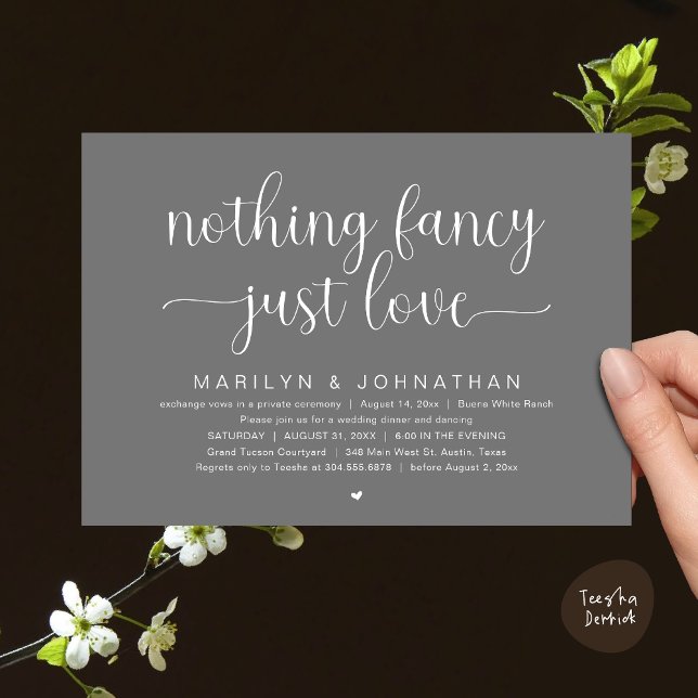 Nothing Fancy, Just Love, Wedding Dinner Dancing Invitation (Nothing Fancy, Just Love, Modern Wedding Dinner Dancing Dancing Invitation Card, PDF, Classy Grey)