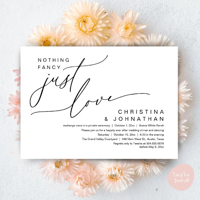 Nothing Fancy Just Love Wedding Dinner Party Invitation (Nothing Fancy Just Love Modern Romantic Wedding Dinner Lunch Brunch Party Invites Card Black White)