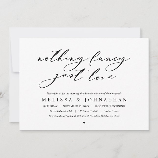 Nothing Fancy, Just Love, Wedding Elopement Brunch Invitation (Front)