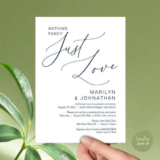 Nothing Fancy, Just Love, Wedding Elopement Dinner Invitation (Nothing Fancy, Just Love, Wedding Elopement Dinner Brunch Lunch Party Invites Card PDF, Navy Blue)