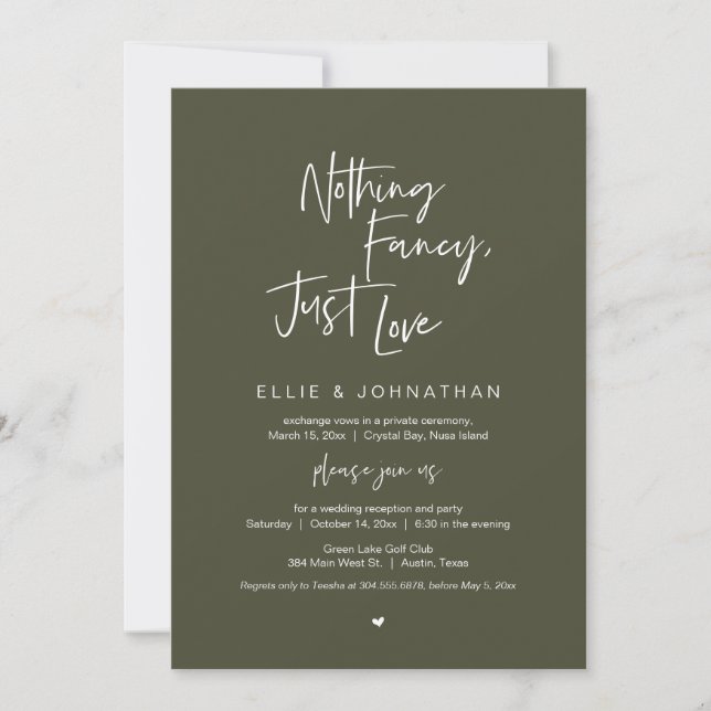 Nothing Fancy Just Love, Wedding Elopement Dinner Invitation (Front)