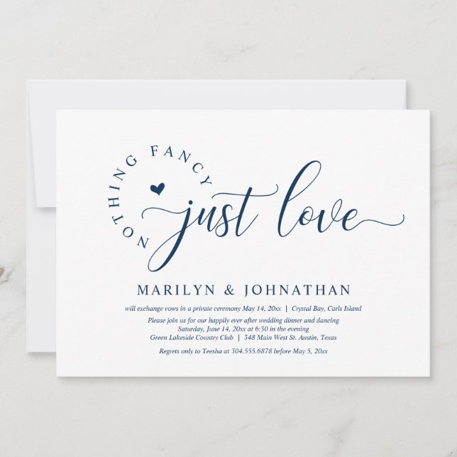 Nothing Fancy, Just Love, Wedding Elopement Dinner Invitation (Front)