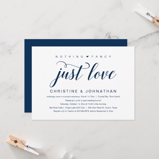 Nothing Fancy, Just Love, Wedding Elopement Invita Invitation (Front/Back In Situ)
