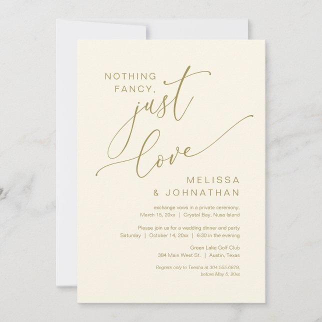 Nothing Fancy, Just Love, Wedding Elopement Invitation (Front)