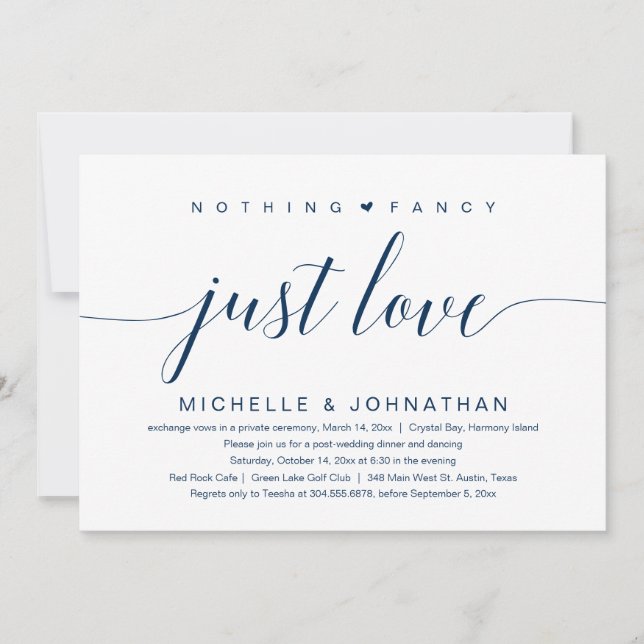 Nothing Fancy, Just Love, Wedding Elopement Invitation (Front)