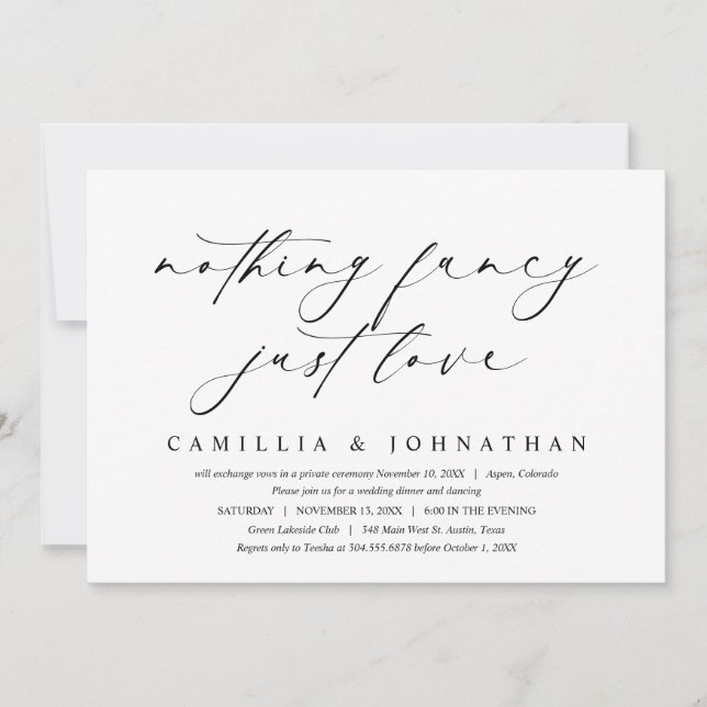 Nothing Fancy, Just Love, Wedding Elopement Invitation (Front)