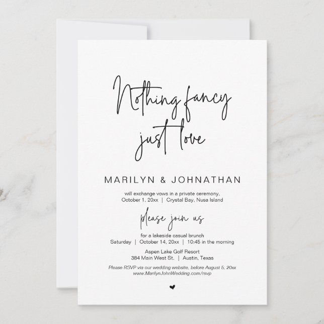 Nothing Fancy, Just Love, Wedding Elopement Party Invitation (Front)