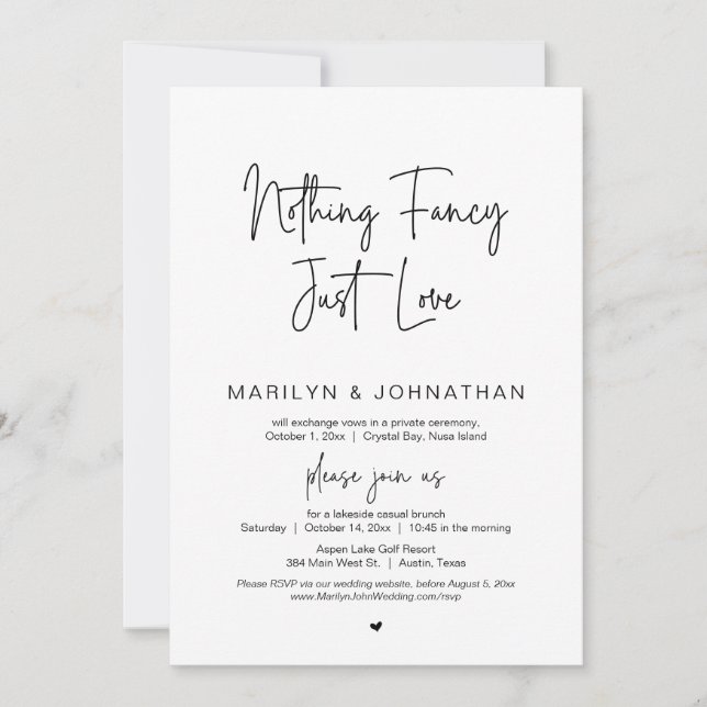 Nothing Fancy, Just Love, Wedding Elopement Party Invitation (Front)