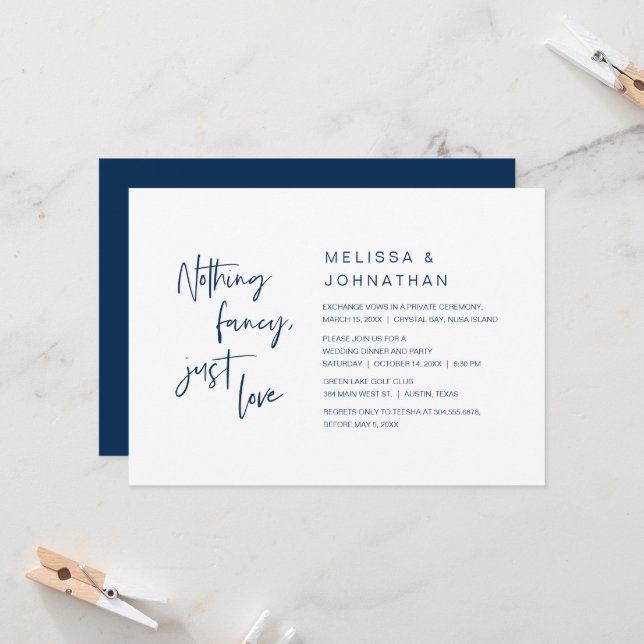Nothing Fancy, Just Love, Wedding Elopement Party  Invitation (Front/Back In Situ)