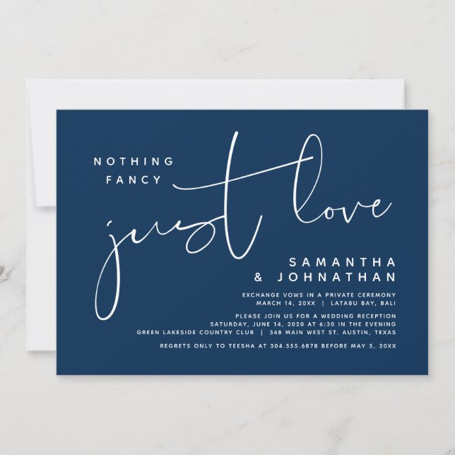 Nothing Fancy, Just Love, Wedding Elopement Party  Invitation (Front)