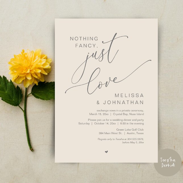 Nothing Fancy, Just Love, Wedding Elopement Party Invitation (Nothing Fancy, Just Love, Wedding Elopement Dinner Party Invitation Card, PDF, In Cream and Grey)