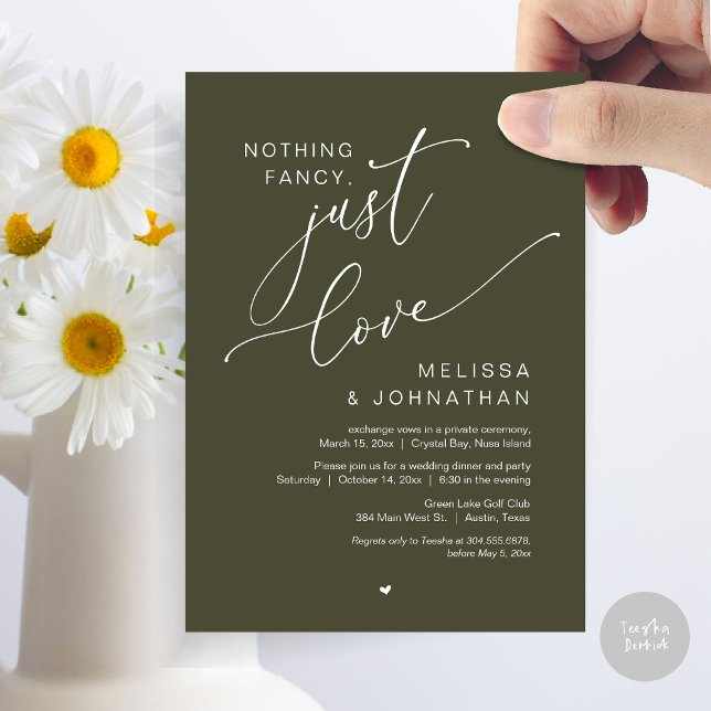 Nothing Fancy, Just Love, Wedding Elopement Party Invitation (Nothing Fancy, Just Love, Wedding Elopement Dinner Party Invitation Card, PDF, In Olive Green)