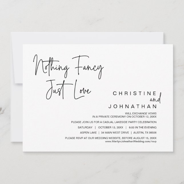 Nothing Fancy, Just Love, Wedding Elopement Party Invitation (Front)