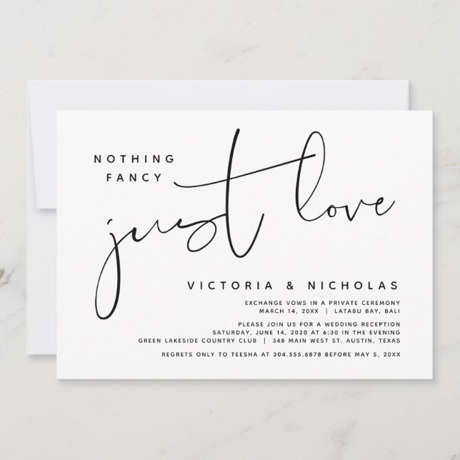 Nothing Fancy, Just Love, Wedding Elopement Party  Invitation (Front)