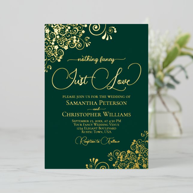 Nothing Fancy Just Love Wedding Emerald Green Gold (Standing Front)