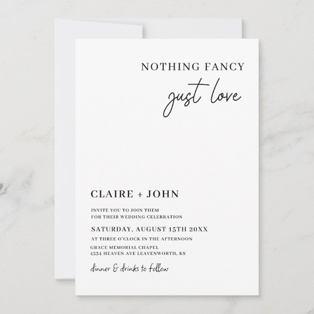 Nothing Fancy Just Love Wedding Invitation (Front)