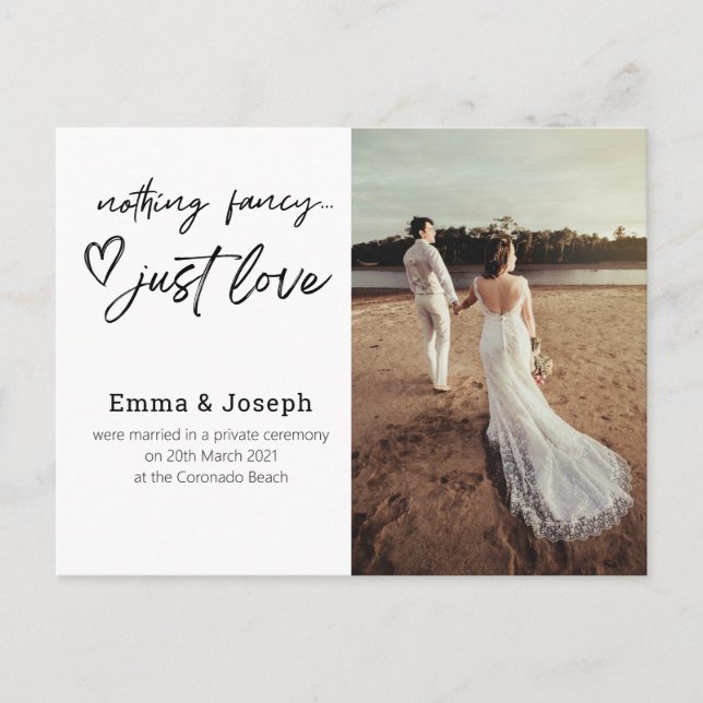 "Nothing fancy just love", Wedding Photo Postcard (Front)