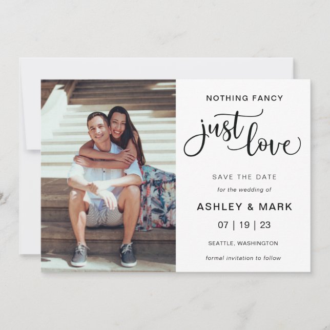 Nothing Fancy Just Love Wedding Photo Save The Date (Front)
