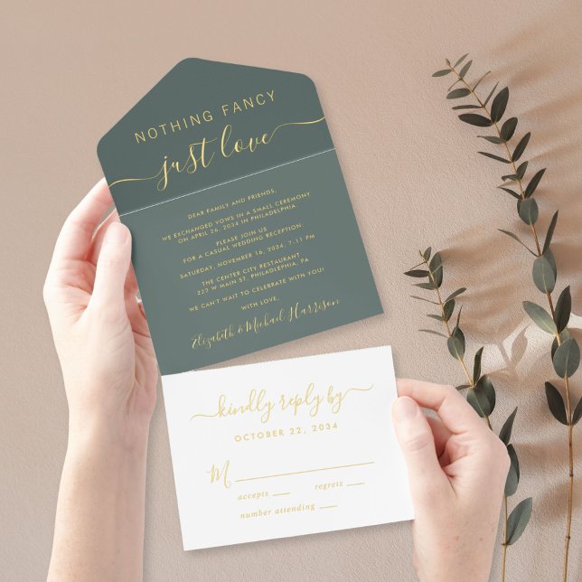 Nothing Fancy Just Love Wedding Reception Foil All In One Invitation (Creator Uploaded)