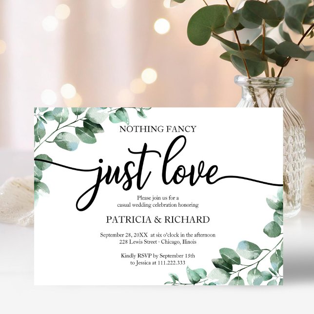 Nothing Fancy Just Love Wedding Reception Greenery Invitation (Creator Uploaded)