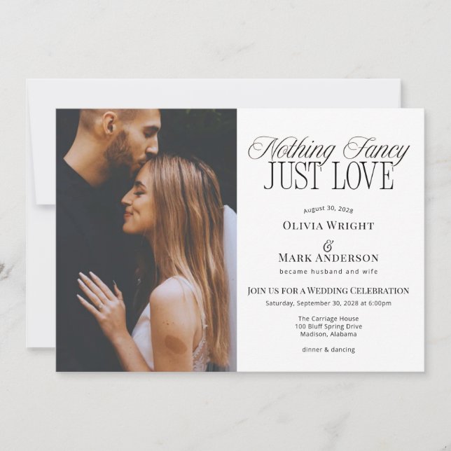 Nothing Fancy Just Love Wedding Reception Invitation (Front)