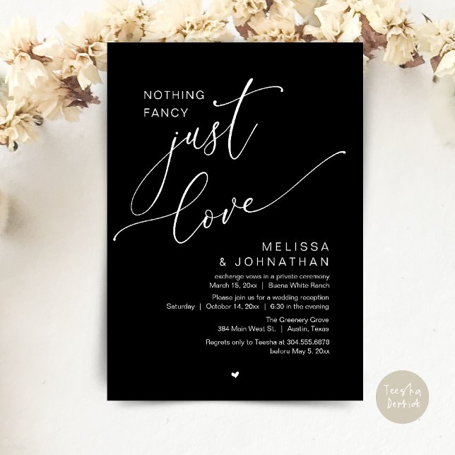 Nothing Fancy, Just Love, Wedding Reception Invitation (Nothing Fancy, Just Love, Wedding Reception Dinner Party Brunch Lunch Invitation Card Classy Black)