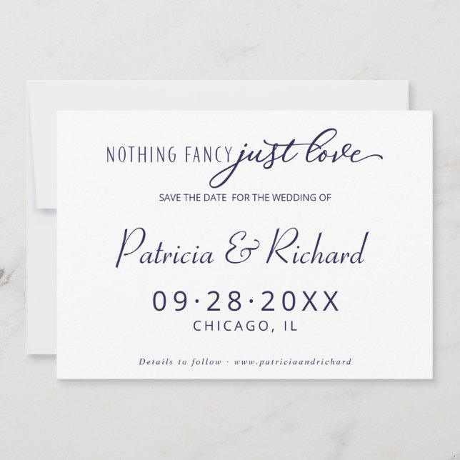 Nothing Fancy Just Love Wedding Save The Date Invitation (Front)