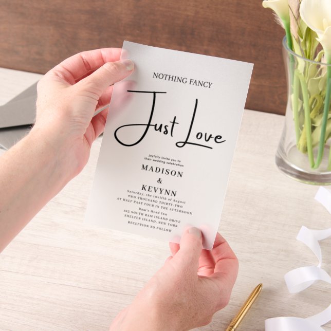Nothing Fancy Just Love  Wedding  Vellum Invitations (Handheld)